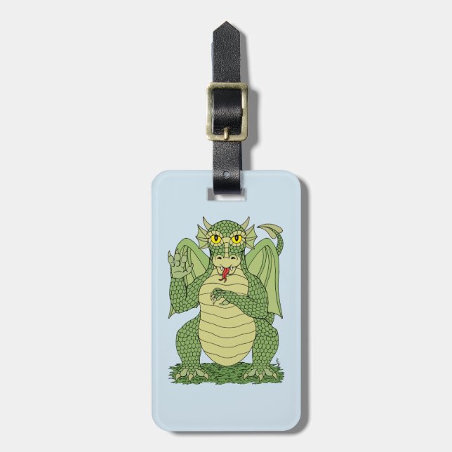 Cute Green Dragon Luggage Tag (Front Vertical)