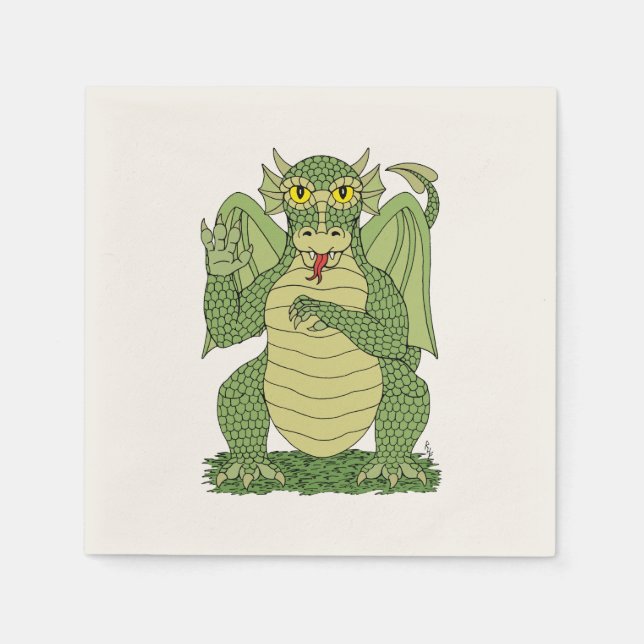 Cute Green Dragon Napkin (Front)