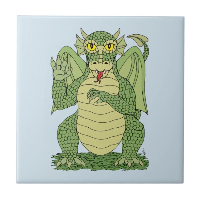Cute Green Dragon Tile (Front)