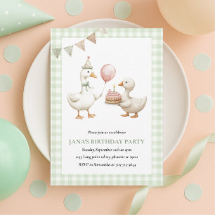 Cute Green Duck Birthday Invitation   Watercolor