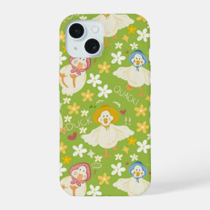 Cute Green Duck & Daisy Flower Seamless Pattern iPhone 15 Case