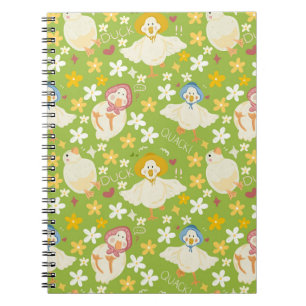Cute Green Duck & Daisy Flower Seamless Pattern Notebook