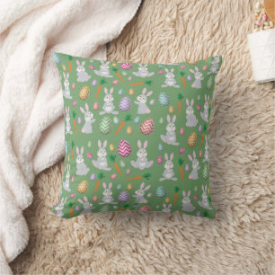Cute Green Easter Bunny Rabbit Pattern Cushion