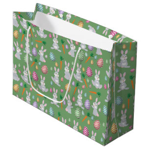 Cute Green Easter Bunny Rabbit Pattern Large Gift Bag