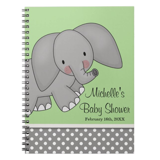 Cute Green Elephant Baby Shower Guest Book (Front)