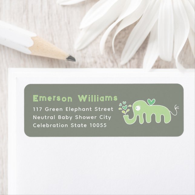 Cute Green Elephant Boy / Girl Baby Shower Address (Insitu)