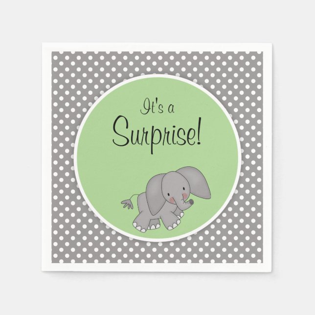 Cute Green Elephant Gender Neutral Baby Shower Napkin (Front)