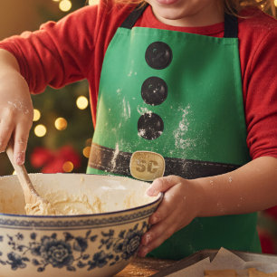 Cute Green Elf Costume Kids Christmas Apron