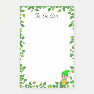 Cute Green Elf & Green Leaf Frame Post-it Notes