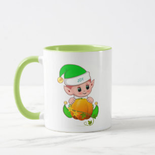 Cute Green Elf with Pumpkin Mug