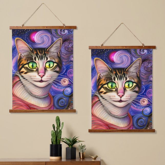 Cute Green Eyes Cat Hanging Tapestry (Asymmetrical)