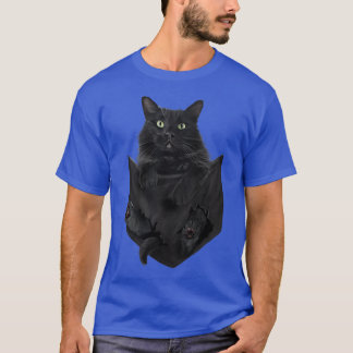 Cute Green Eyes Kitten Black Cat Pocket  T-Shirt