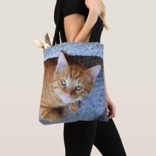 Cute Green Eyes Orange Tabby Cat Tote Bag