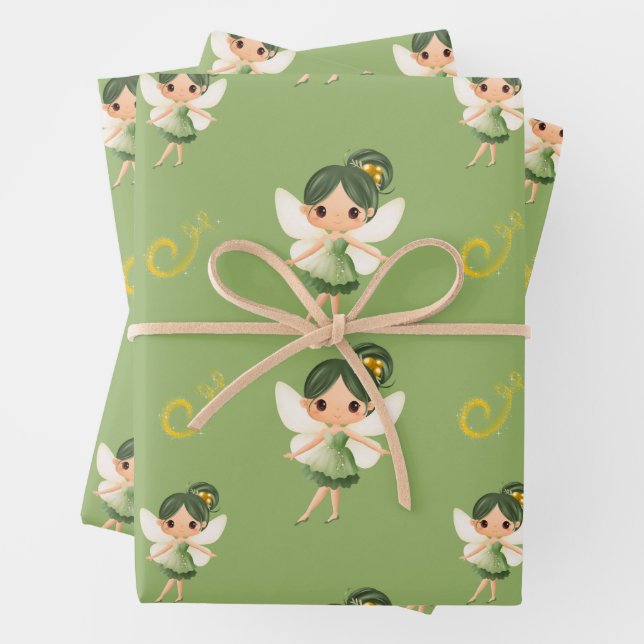 Cute Green fairy Wrapping Paper Sheet (In situ)