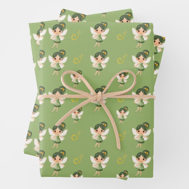 Cute Green Fairy Wrapping Paper Sheet (In situ)
