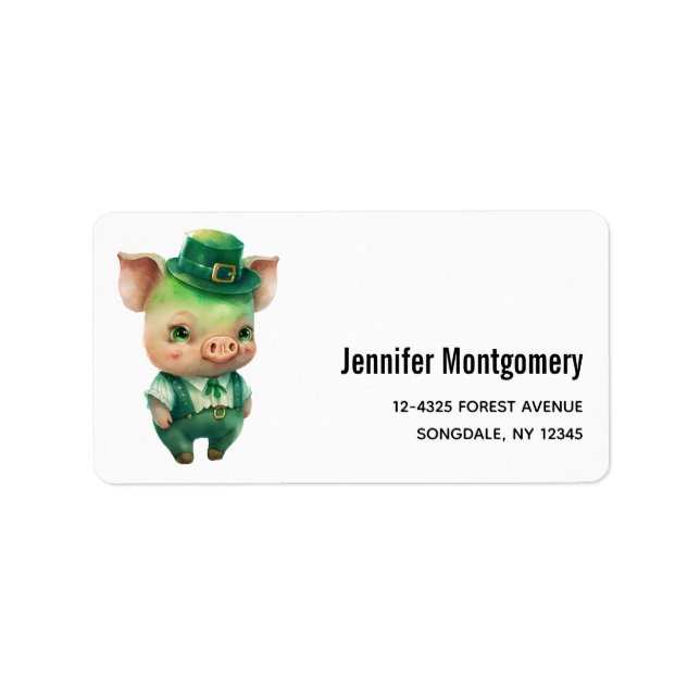 Cute Green Fairytale Pig in Fancy Attire Label (Front)