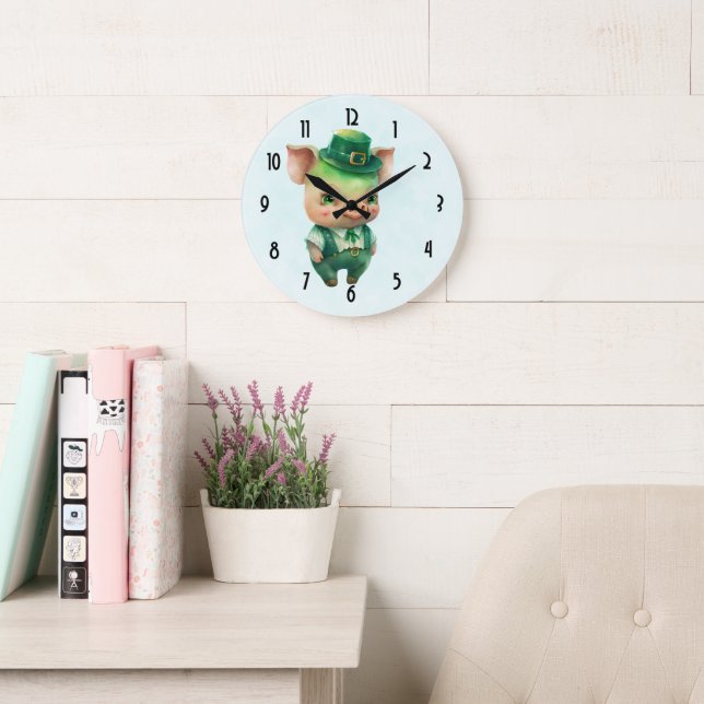 Cute Green Fairytale Pig in Fancy Attire Large Clock (Reading Room)