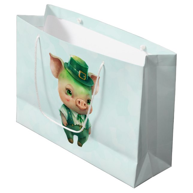 Cute Green Fairytale Pig in Fancy Attire Large Gift Bag (Front Angled)
