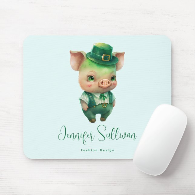 Cute Green Fairytale Pig in Fancy Attire Mouse Mat (With Mouse)