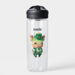 Cute Green Fairytale Pig in Fancy Attire Water Bottle