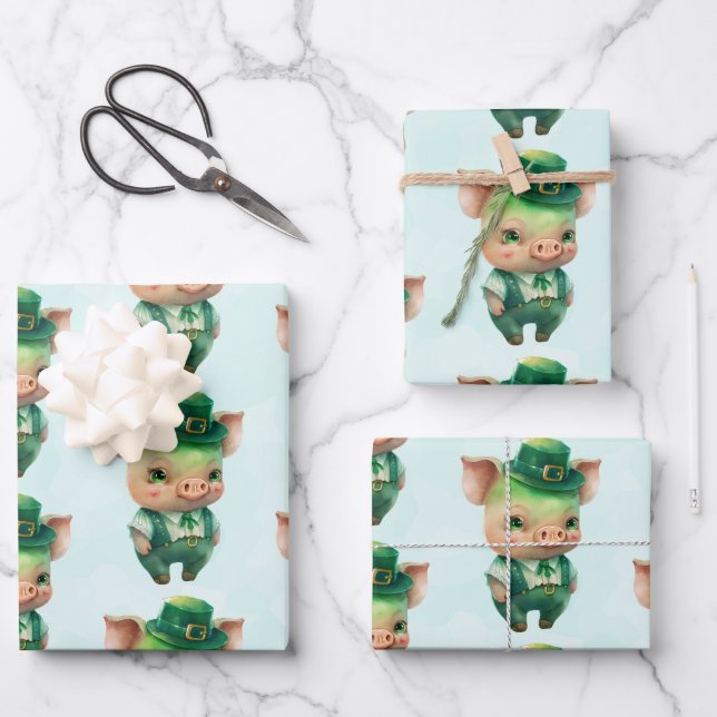 Cute Green Fairytale Pig in Fancy Attire Wrapping Paper Sheet (Front)