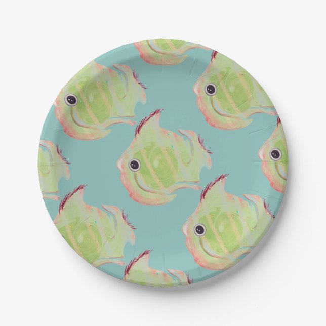 Cute Green Fish Paper Plate (Front)