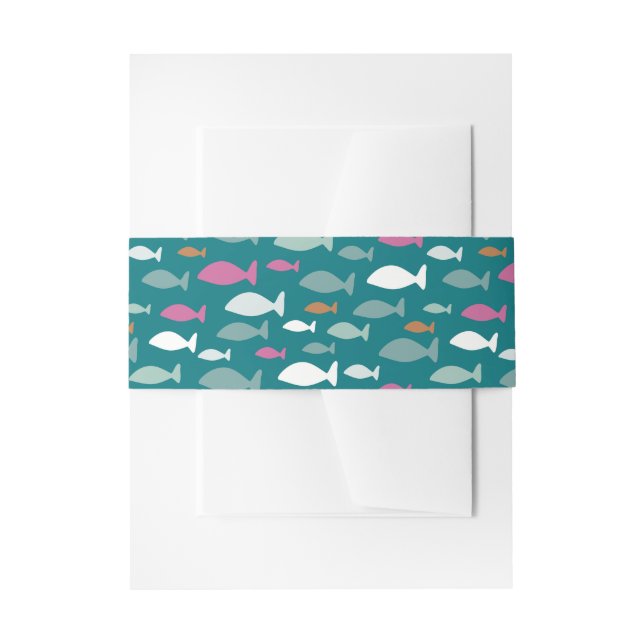 Cute green fish pattern invitation belly band (Front Example)