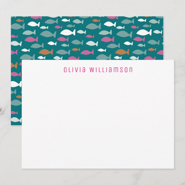 Cute Green Fish Shoal Underwater Notecard (Front/Back)
