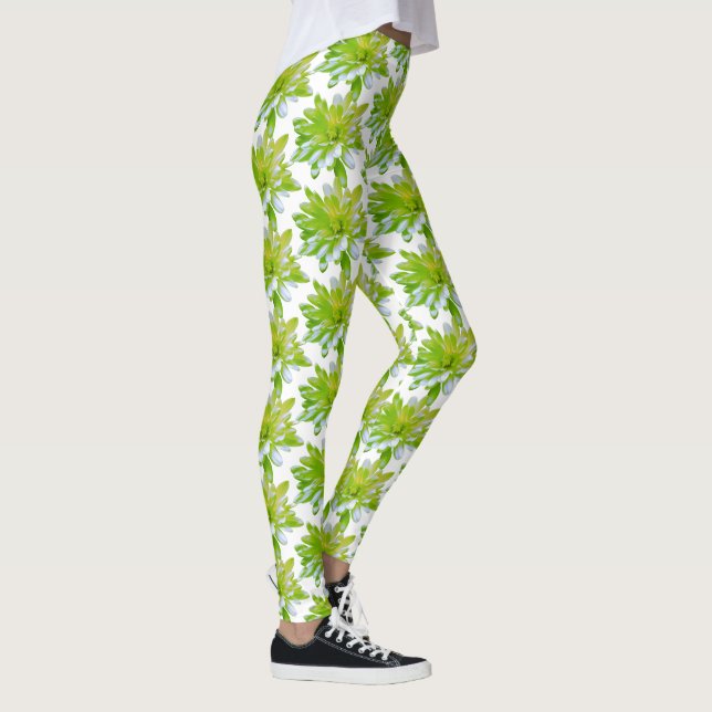 Cute green floral green flower green daisy leggings (Right)
