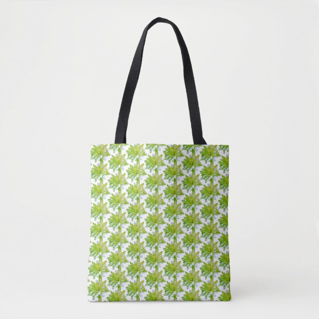 Cute green floral green flower green daisy tote bag (Front)