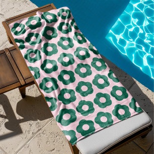 Cute Green Floral Pattern Retro Bath Towel