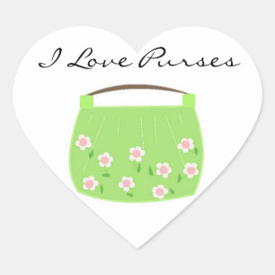 Cute Green Floral Purse Heart Sticker