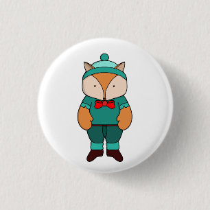 Cute green fox 3 cm round badge