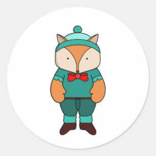 Cute green fox classic round sticker