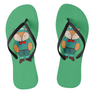 Cute green fox flip flops