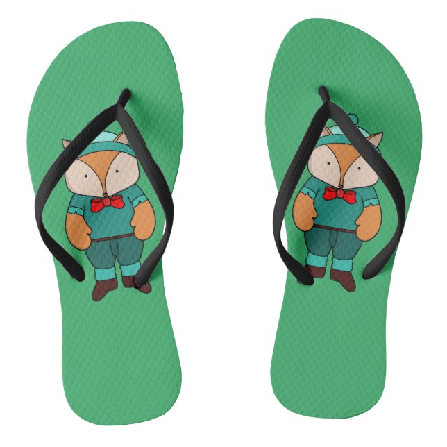 Cute green fox flip flops (Footbed)