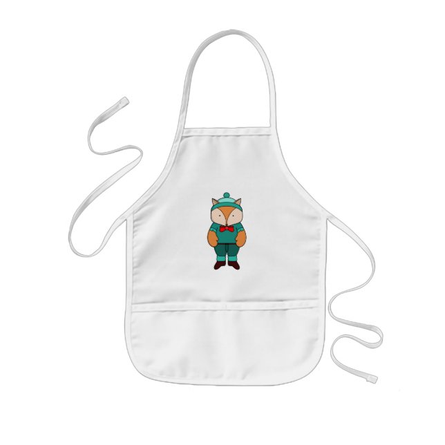 Cute green fox kids apron (Front)