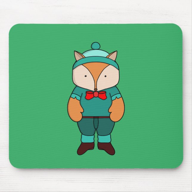 Cute green fox mouse mat (Front)