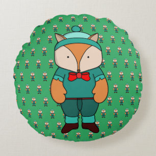 Cute green fox round cushion