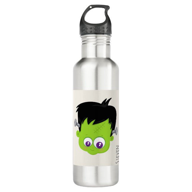 Cute Green Frankenstein Monster face Halloween 710 Ml Water Bottle (Front)
