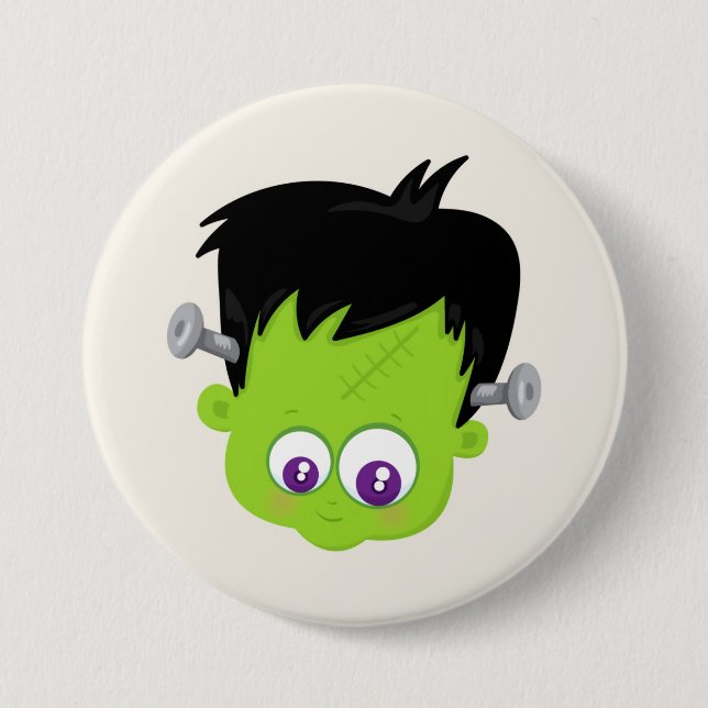 Cute Green Frankenstein Monster face Halloween 7.5 Cm Round Badge (Front)