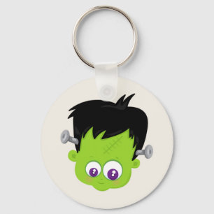 Cute Green Frankenstein Monster face Halloween Key Ring