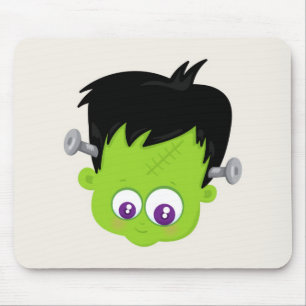 Cute Green Frankenstein Monster face Halloween Mouse Mat
