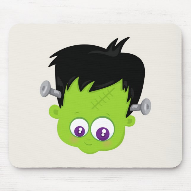 Cute Green Frankenstein Monster face Halloween Mouse Mat (Front)