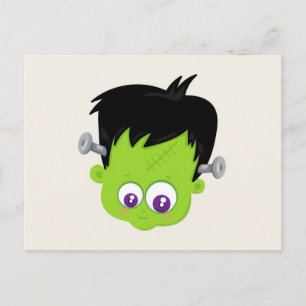 Cute Green Frankenstein Monster face Halloween Postcard