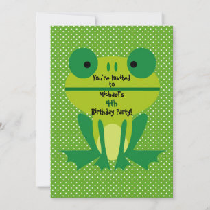 Cute Green Frog And Dots Party Invitation