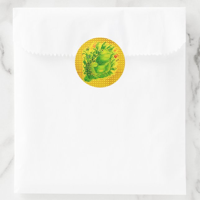 Cute Green Frog Artwork Painting Classic Round Sticker (Bag)