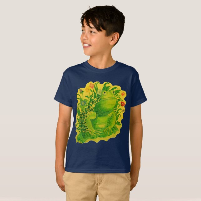 Cute Green Frog Artwork Painting Kid's T-Shirt (Front Full)