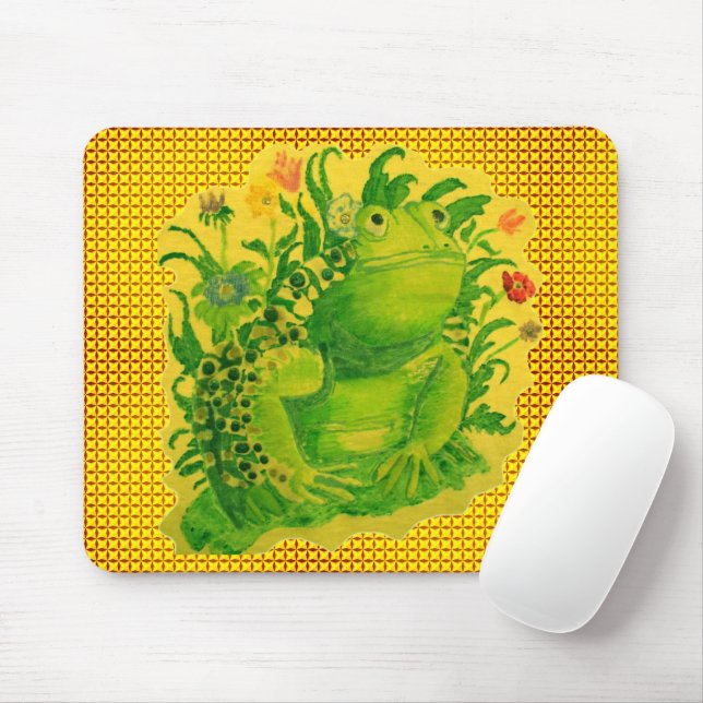 Cute Green Frog Artwork Painting Mouse Mat (With Mouse)
