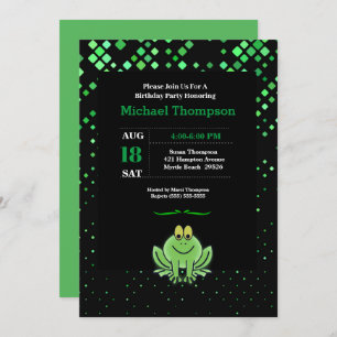 Cute Green Frog Birthday Party Invitation